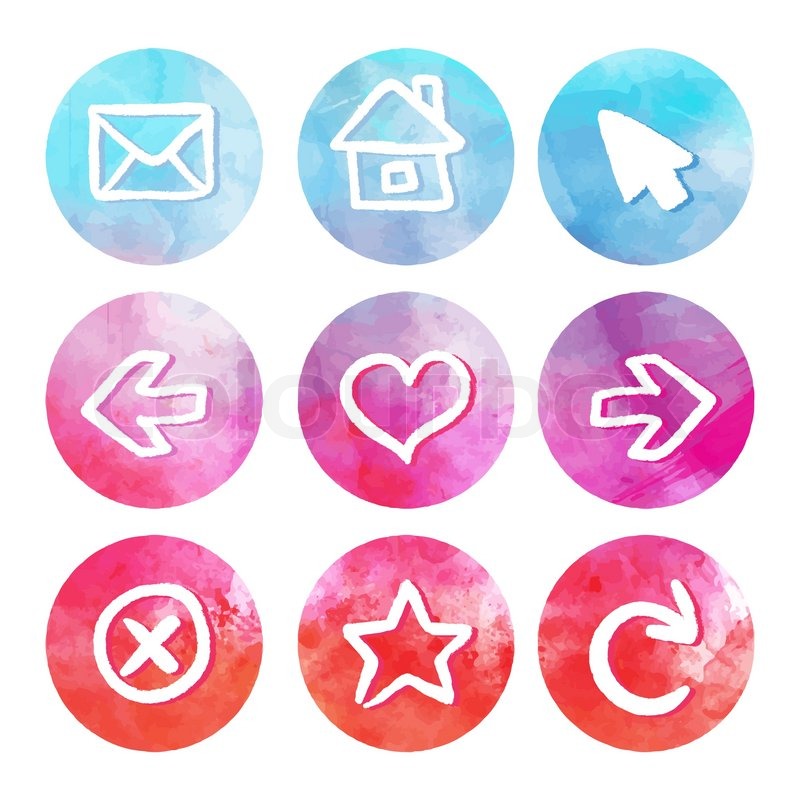 800x800 Purple And Blue Set Of Round Watercolor Icons, Vector - Watercolor Icons