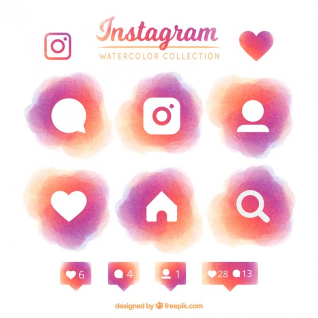 626x626 Set Of Instagram Watercolor Icons Vector Free Download - Watercolor Icons