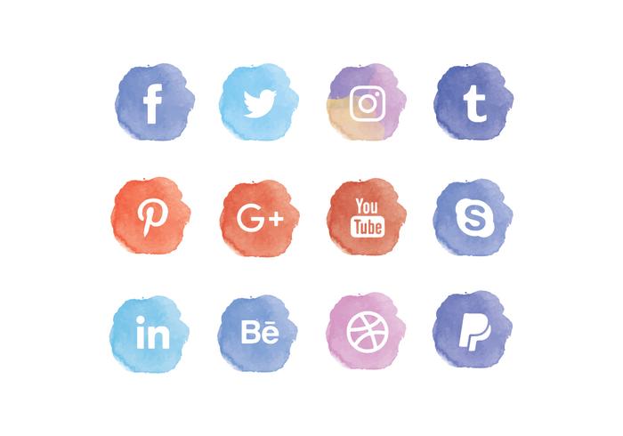 700x490 Vector Watercolor Social Media Icons Set - Watercolor Icons