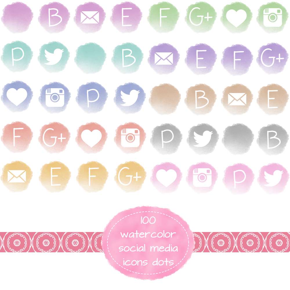 1000x1000 Watercolor Dot Social Media Icons The Dutch Lady Designs - Watercolor Icons