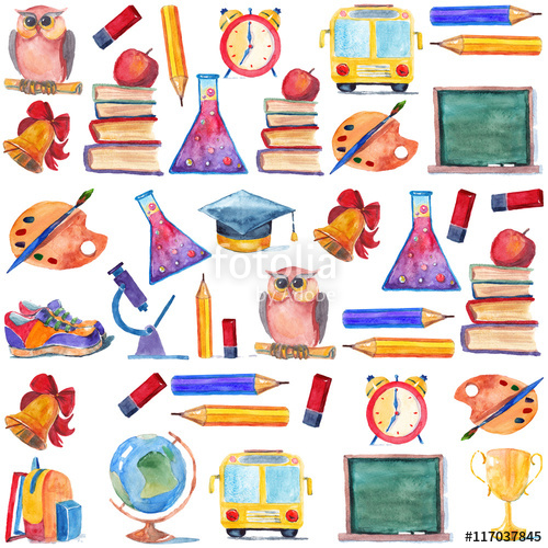 500x500 Watercolor Icons School And Education Stock Photo And Royalty - Watercolor Icons