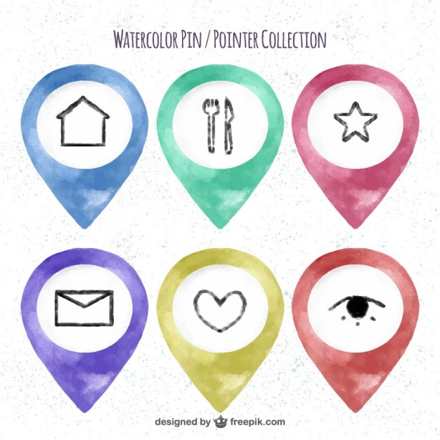 626x626 Watercolor Pointers Set With Hand Drawn Icons Vector Free Download - Watercolor Icons