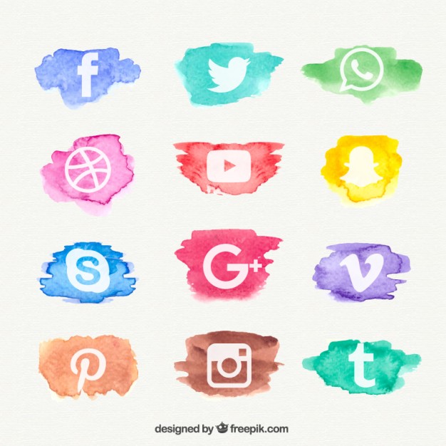 626x626 Watercolor Social Network Icon Collection Vector Free Download - Watercolor Icons