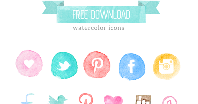 665x350 Free Watercolor Social Media Icons Blog Restyle - Watercolor Icons
