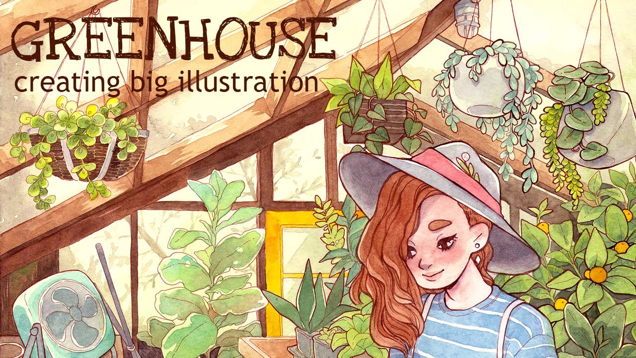 1280x720 Creating Big Illustration Watercolor Drawing Greenhouse - Watercolor Illustration