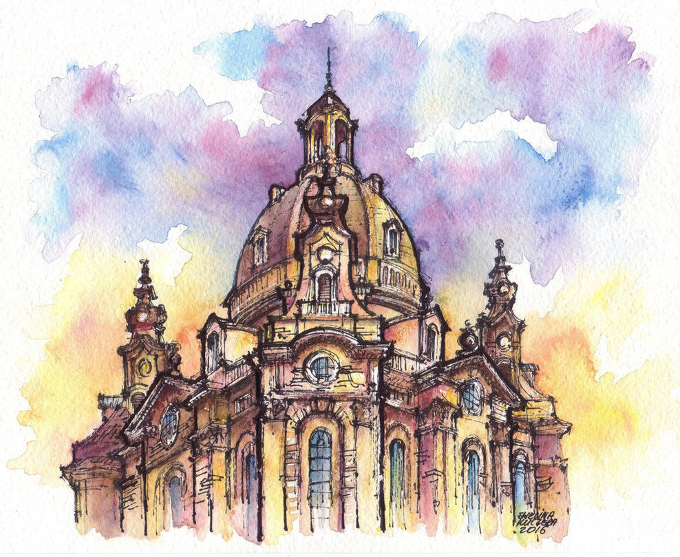 988x809 Dresden Watercolor Illustration By Kot Filemon - Watercolor Illustration