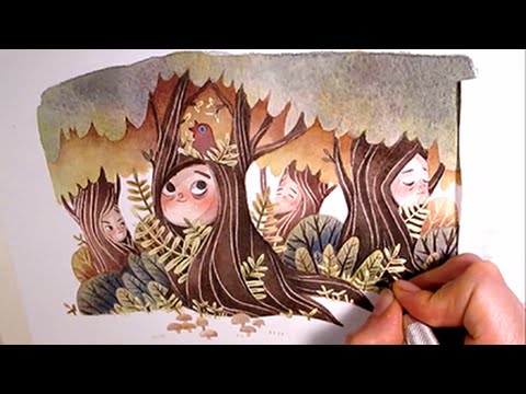 480x360 Watercolor Illustration Treepeople With Masking Fluid And - Watercolor Illustration