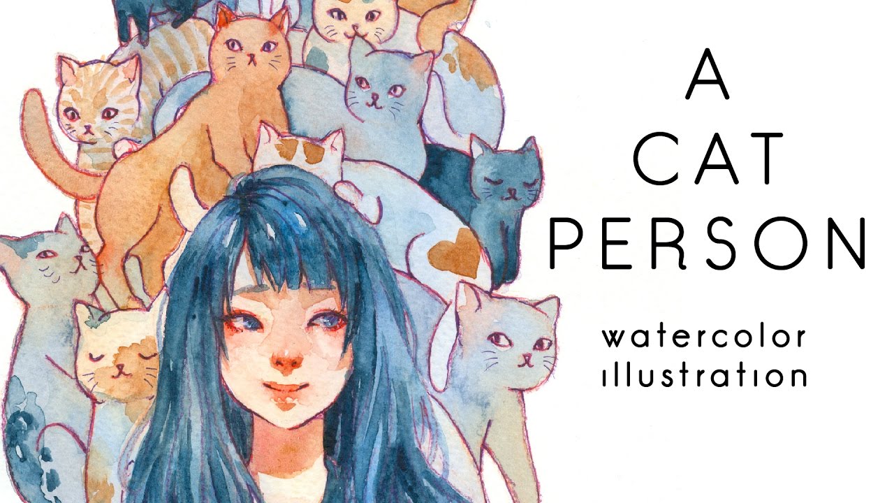 1280x720 Cat Person Watercolor Illustration - Watercolor Illustration