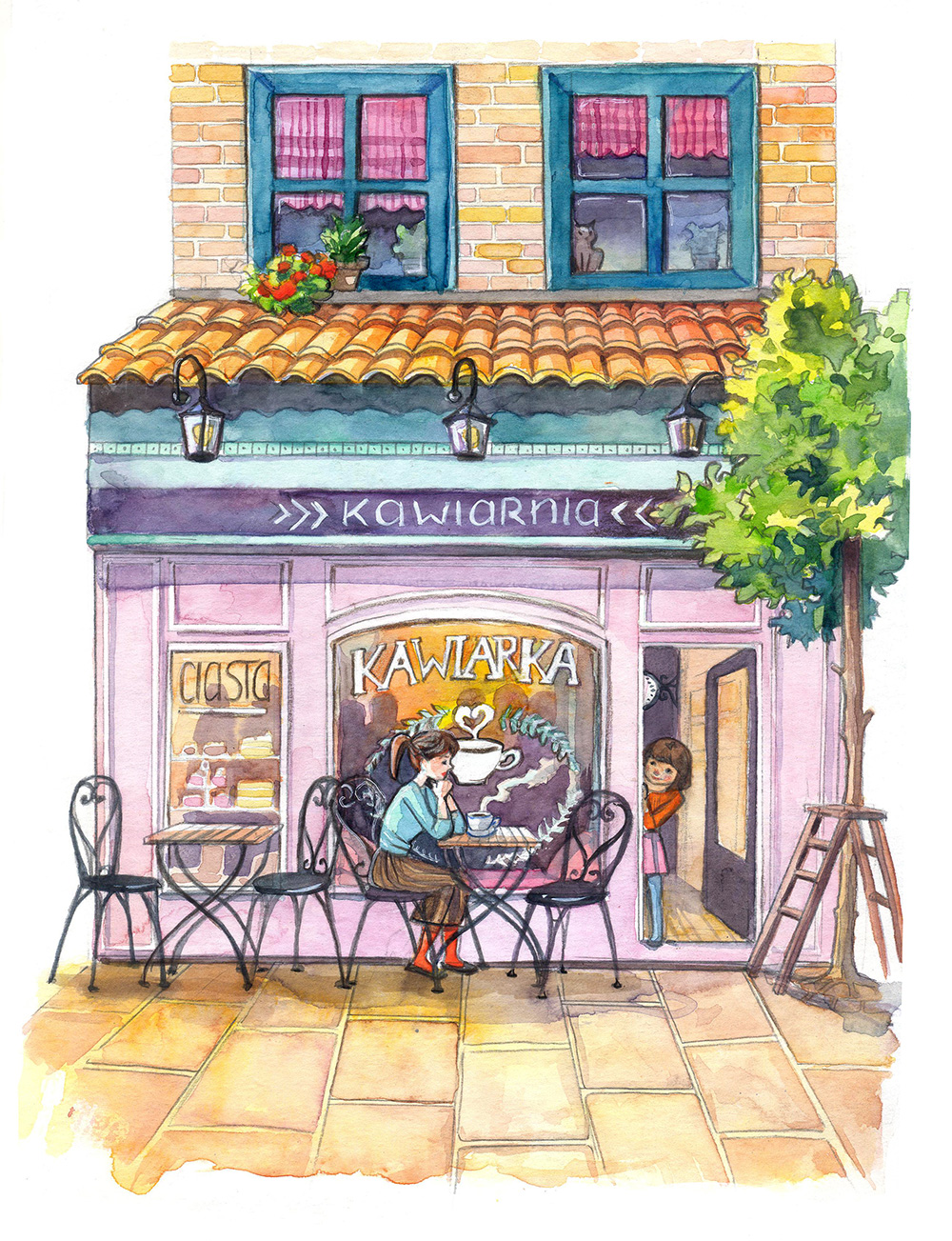 1000x1303 Coffee Shop Watercolor Illustration Tutorial Kamila Stankiewicz - Watercolor Illustration