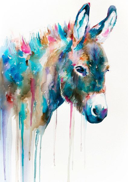424x600 Donkey Watercolor Painting Print By Slaveika Aladjova, Animal Art - Watercolor Illustration Animals