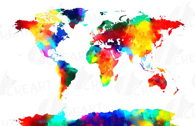 642x416 Watercolor World Map Poster Digital Art Print Eps Png Jpg Etsy - Watercolor Illustrator Vector