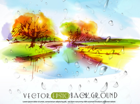 452x336 Watercolor Landscape Illustrator Vector Material Free Vector - Watercolor Illustrator Vector