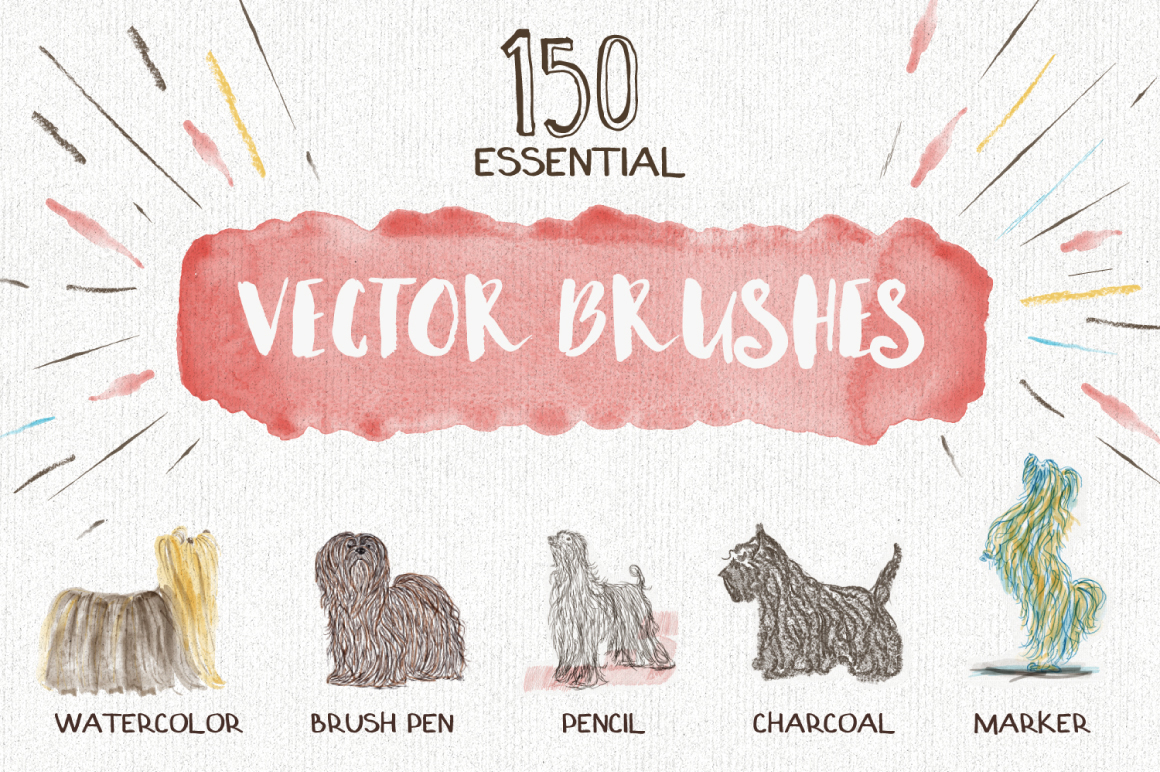 1160x772 Essential Vector Brushes - Watercolor Illustrator Vector