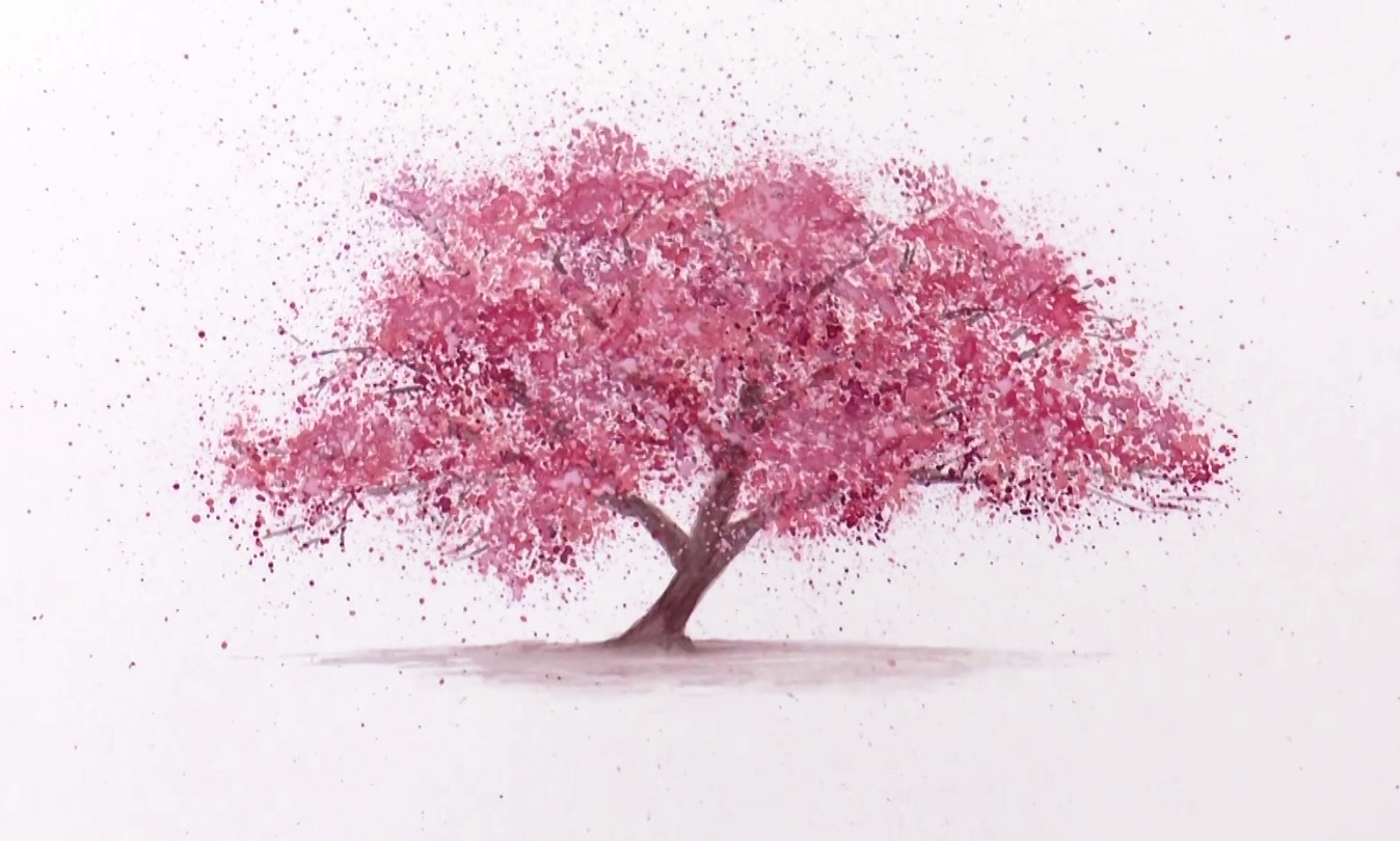1348x810 Watercolor Technique To Splatter Cherry Blossom Trees - Watercolor Images