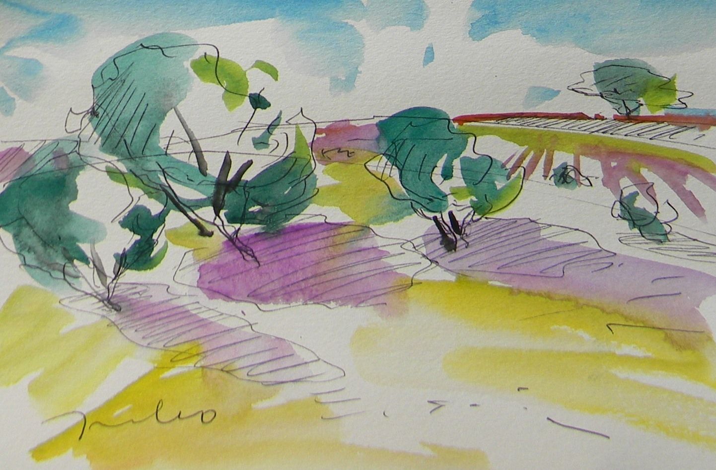 1442x947 Jose Trujillo Original Watercolor Painting Impressionist Landscape - Watercolor Impressionist Landscape