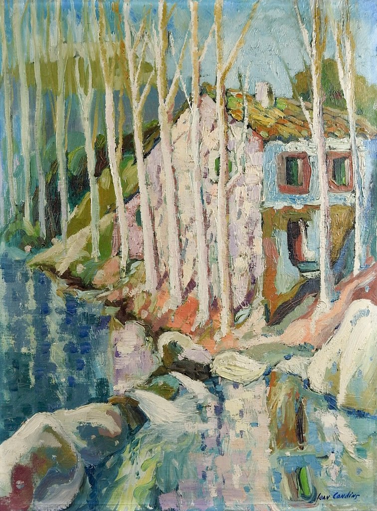 756x1024 Joan Condins Impressionist Landscape Painting Artifax Antiques - Watercolor Impressionist Landscape