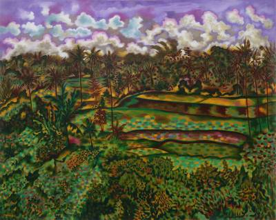 400x319 Signed Impressionist Landscape Painting From Java - Watercolor Impressionist Landscape