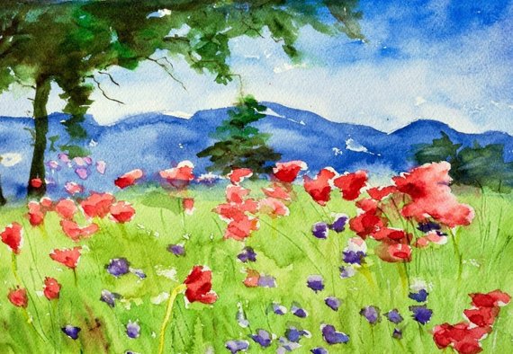 570x394 Watercolor Painting Original Colorful Impressionist Landscape Etsy - Watercolor Impressionist Landscape