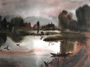 300x222 Zdravko Cosic Watercolour Impressionist Landscape Signed Dated - Watercolor Impressionist Landscape