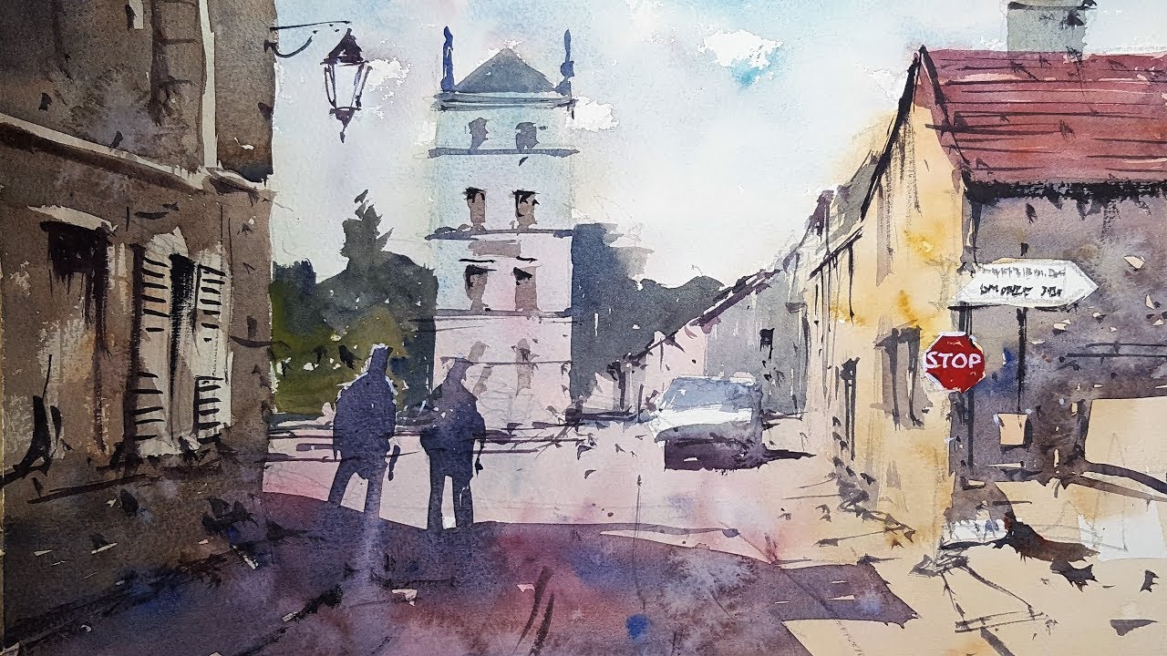 1280x720 How To Paint A French Village Scene - Watercolor In French