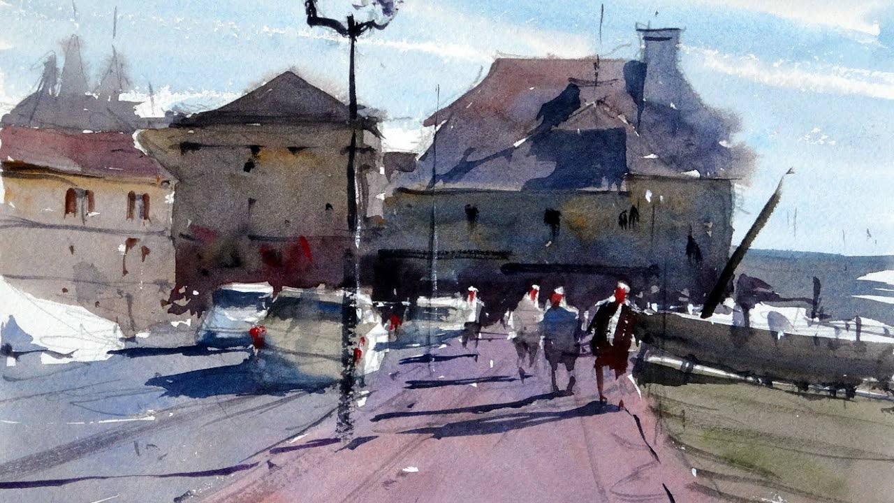 1280x720 How To Paint A French Scene With Figures And Cars - Watercolor In French