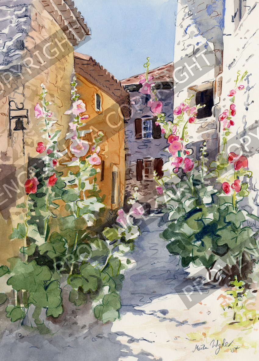 850x1184 Eze Alley, France, Water Color Painting, Signed Print Provence - Watercolor In French