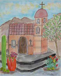 241x300 Original Watercolor Painting Spanish Mission Southwest 8 X 10 Ebay - Watercolor In Spanish