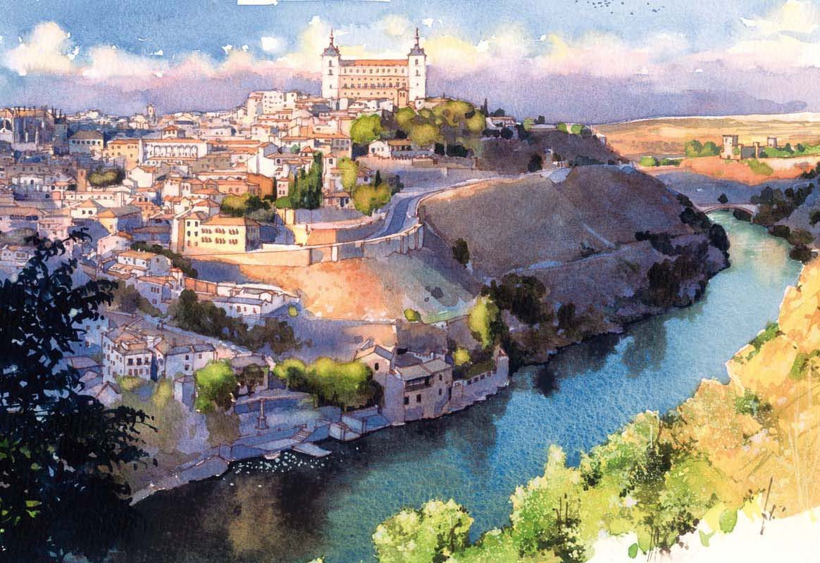 1164x800 Spanish City Toledo In Watercolors - Watercolor In Spanish