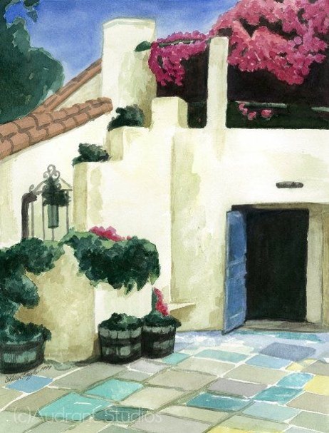 462x607 Spanish Village 10x13 Watercolor Audrant Studios - Watercolor In Spanish