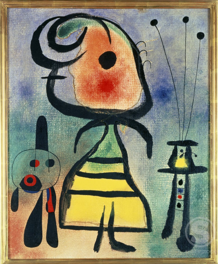 826x1000 Woman And Cat Joan Miro (1893 1983spanish) Ink With Watercolor - Watercolor In Spanish