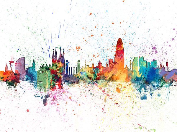 600x450 Barcelona Barcelona Skyline Skyline Of Paris Spain Gaudi Urban - Watercolor In Spanish
