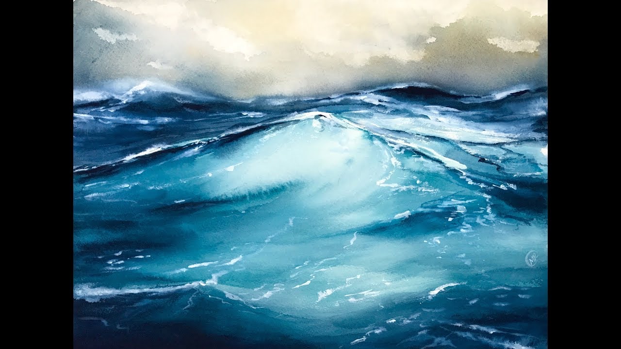 1280x720 Rough Ocean Water In Watercolors Painting Tutorial - Watercolor In Water