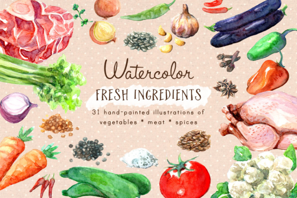 580x387 Fresh Ingredients In Watercolor Clip Art Graphic By Arncyn - Watercolor Ingredients