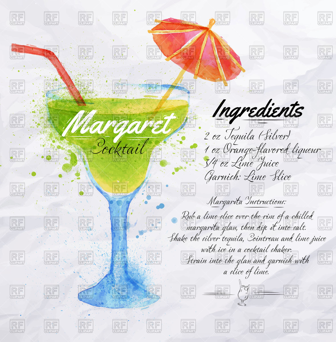 1179x1200 Margaret Cocktail Drawn Watercolor With Recipes And Ingredients - Watercolor Ingredients