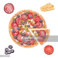 200x200 Watercolor Illustration Of Pizza And Ingredients Stock Vectors - Watercolor Ingredients