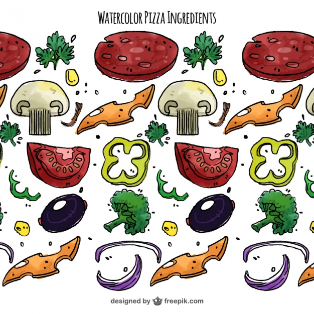 626x626 Watercolor Background Of Ingredients For Pizza Vector Free Download - Watercolor Ingredients
