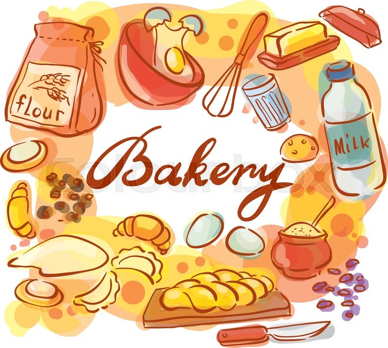 800x718 Watercolor Sketch Set For Baking Ingredients Stock Vector - Watercolor Ingredients