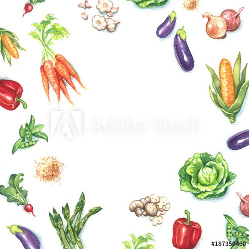 500x500 Hand Painted Watercolor Vegetables Isolated On White Background - Watercolor Ingredients
