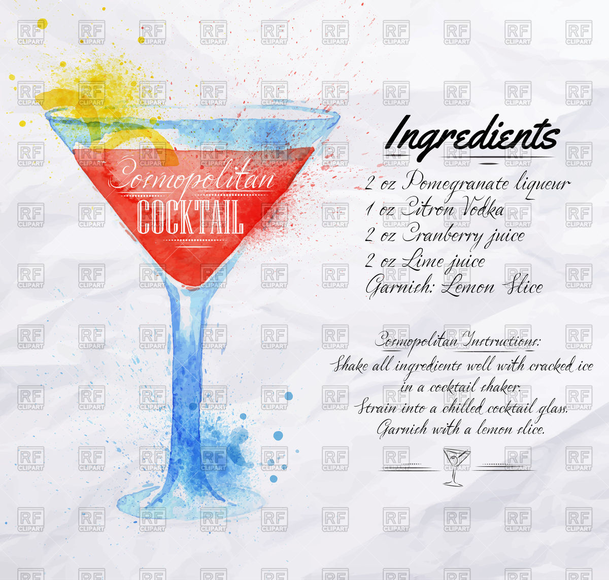 1200x1143 Cosmopolitan Cocktail Watercolor Drawn Including Recipe And - Watercolor Ingredients