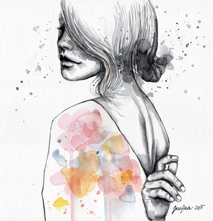 869x900 Implosion, Watercolor With Ink By Jane Beata - Watercolor Ink