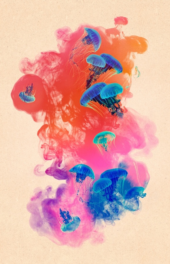 595x920 Psychedelic Ink Jellyfish Watercolor, An Art Print By Pepe Psyche - Watercolor Ink