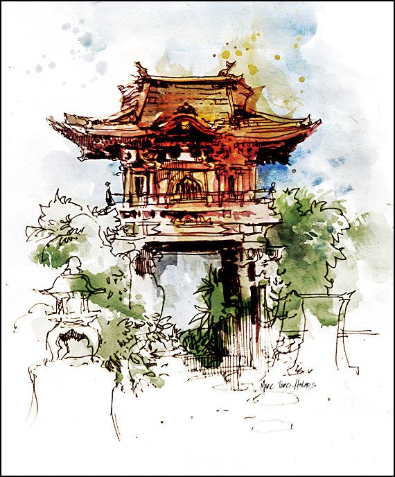 570x688 Collection Of Ink And Watercolor Drawing High Quality, Free - Watercolor Ink Pen