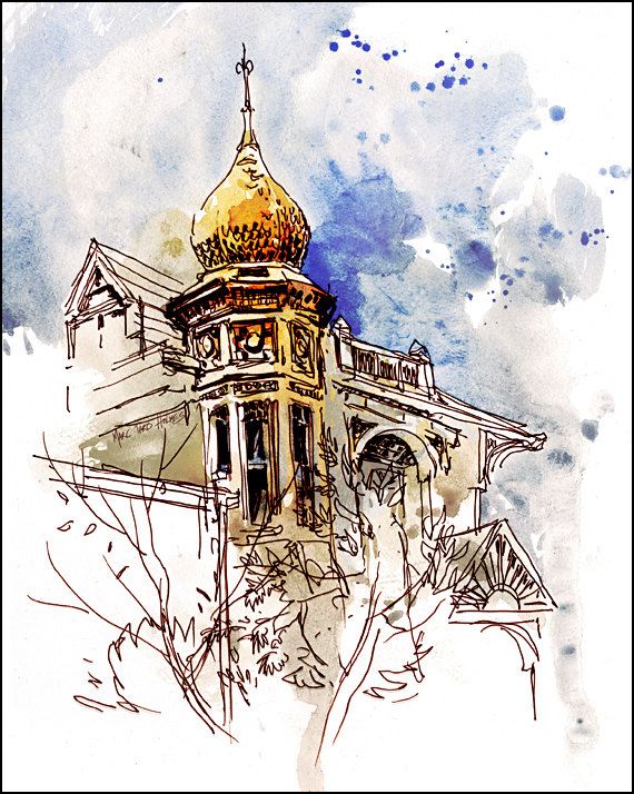 570x714 Art Print Watercolor Over Pen And Ink By Citizensketcher On Etsy - Watercolor Ink Pen