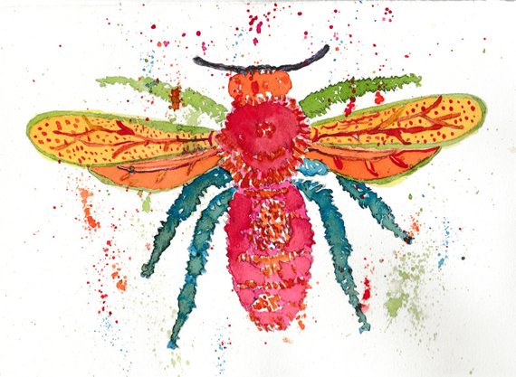 570x417 Bee Bees Watercolor Bee Original Watercolor Watercolor Etsy - Watercolor Insects