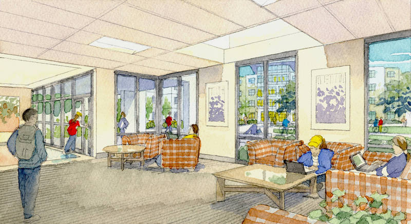 800x437 Watercolor Rendering Of Dormitory Interior Lobby Jeffrey Michael - Watercolor Interior