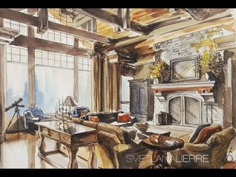480x360 Watercolor Interior Illustration. Time Lapse. - Watercolor Interior