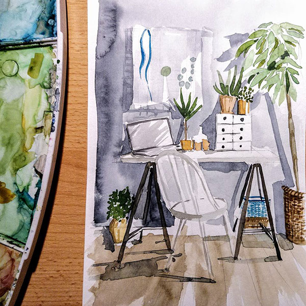 600x600 Watercolor Interior Sketches On Behance - Watercolor Interior