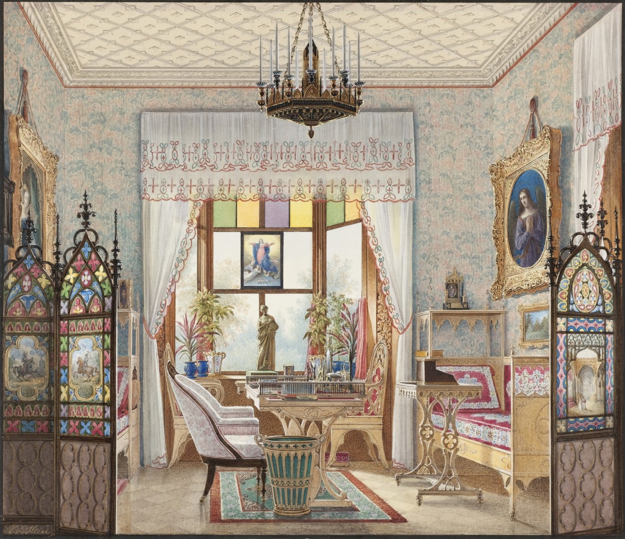 1280x1105 Domestic Interior Paintings Show How The 1% Lived In The 19th Century - Watercolor Interior Design