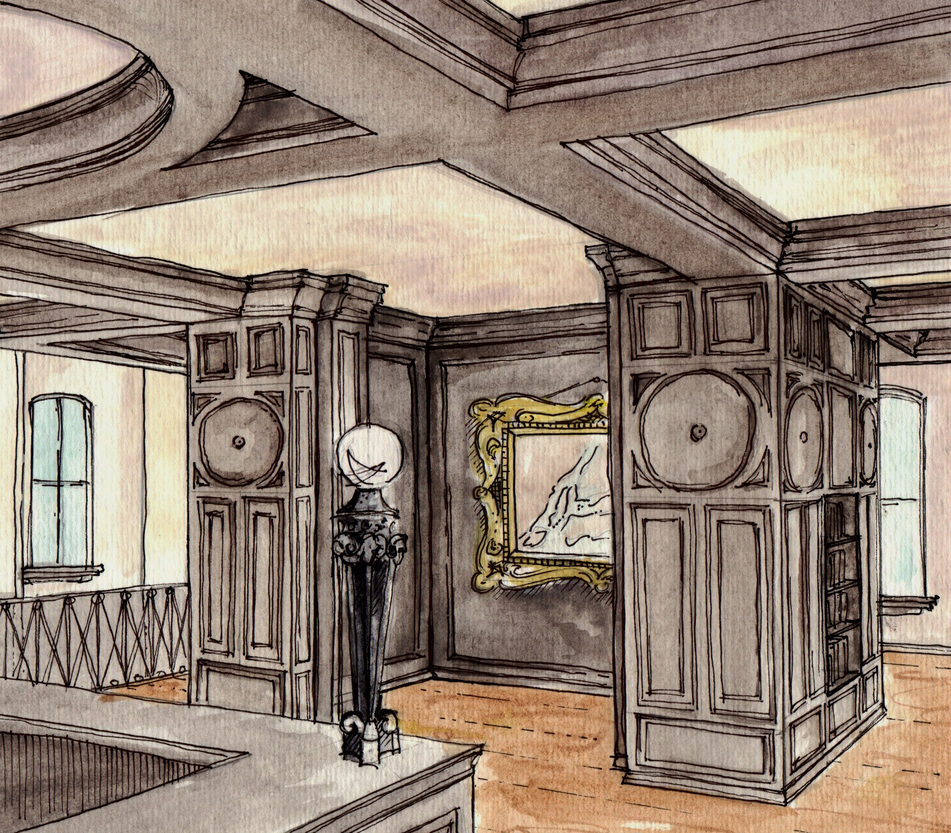1916x1678 Interior Renderings By Michael Harold The Bohmerian - Watercolor Interior Design