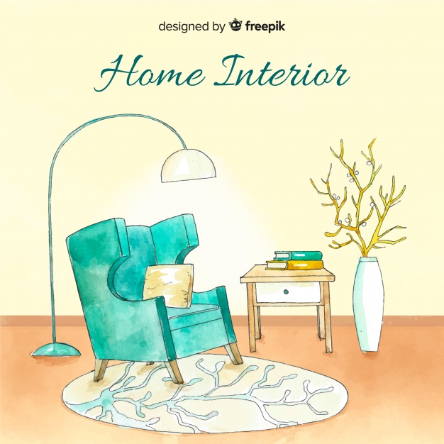 626x626 Modern Watercolor Home Interior Design Vector Free Download - Watercolor Interior Design